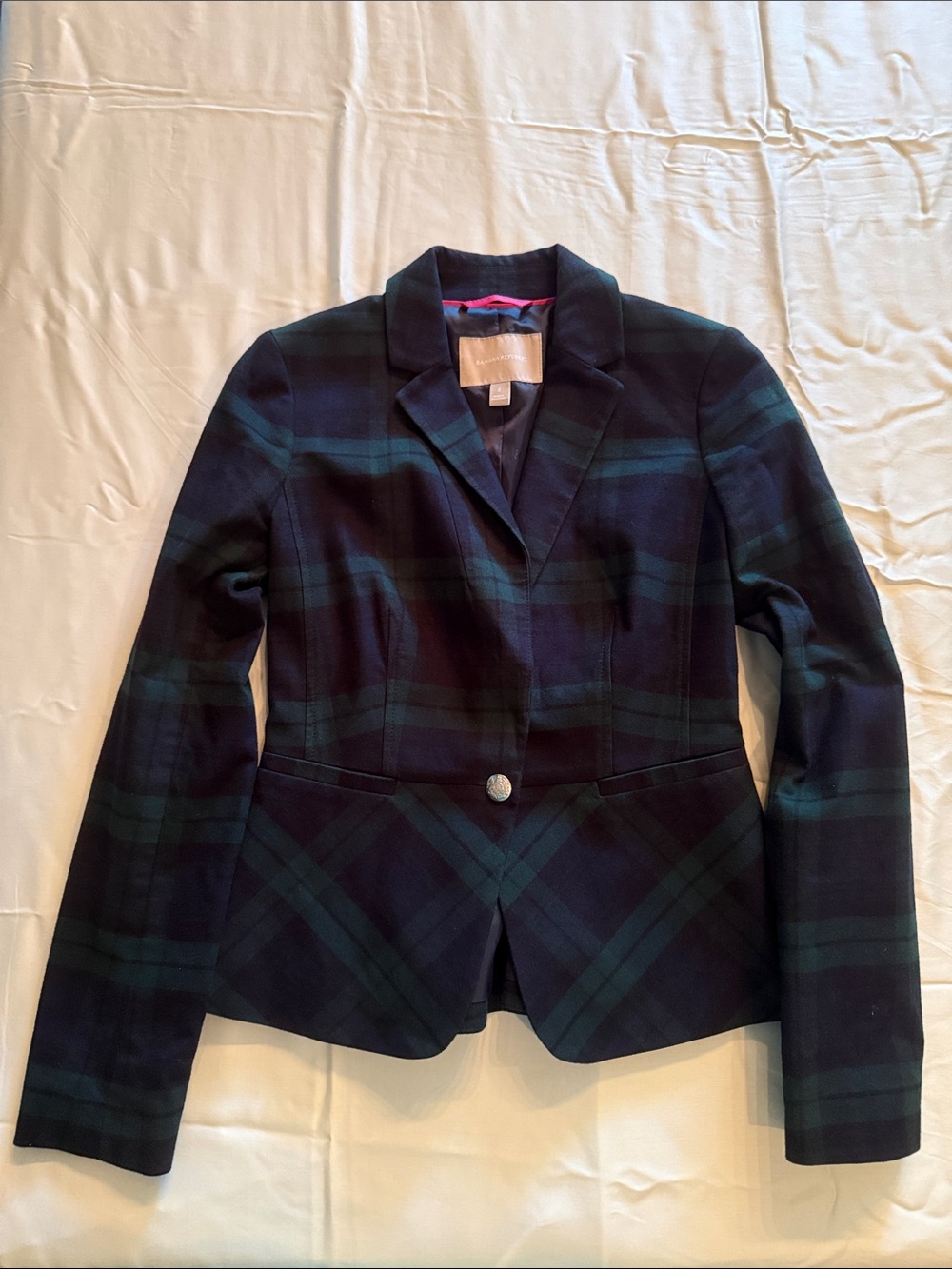 Banana Republic Navy and Green Plaid Tailored Blazer